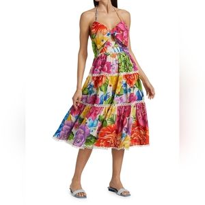 Farm Rio Chita Rainbow Vibrant Halter Beaded Tassel Dress